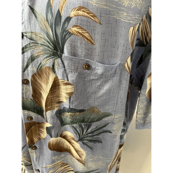 Campia Moda Vintage Tropical Hawaiian Leaf Shirt Size Large Blue Rayon - Picture 8 of 16
